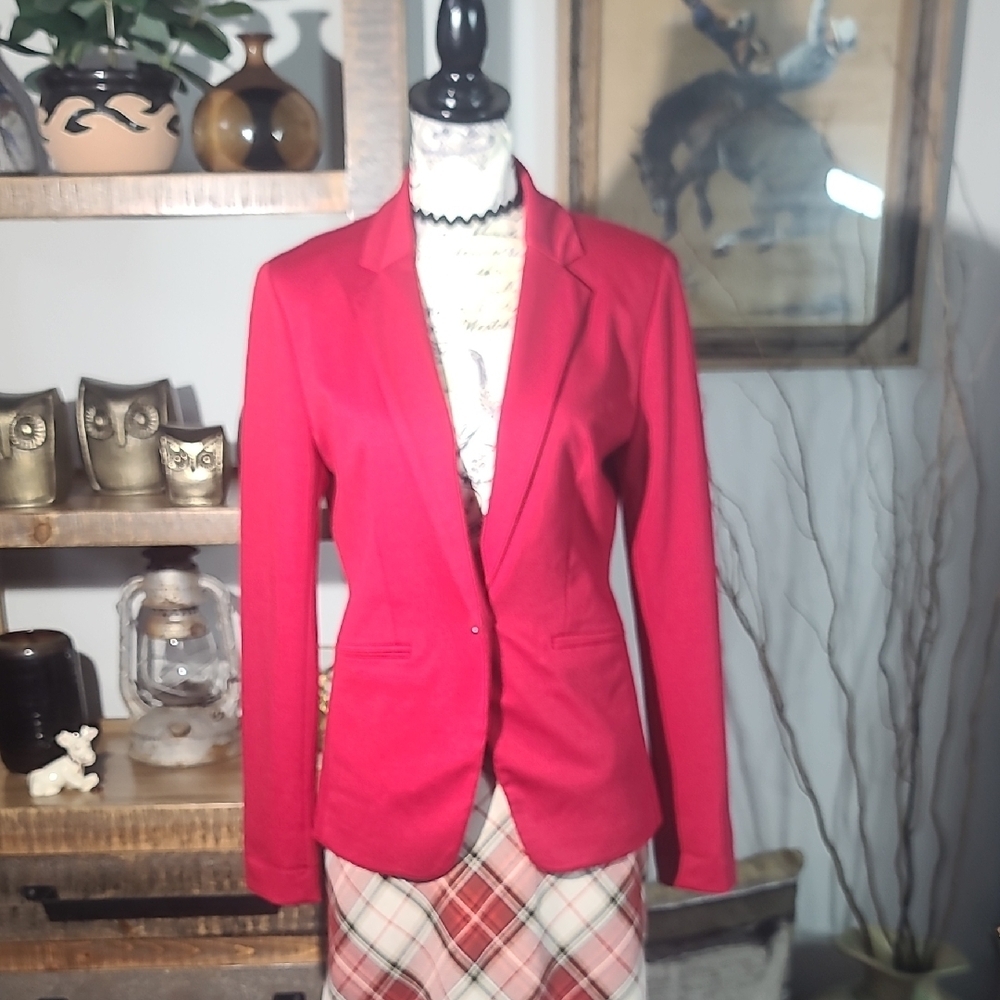 Forever 21 Vibrant Red Blazer Jacket Stretch Jersy Knit